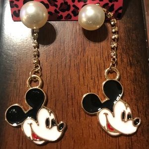 Betsy Johnson Pearl Dangle Mickey Earrings